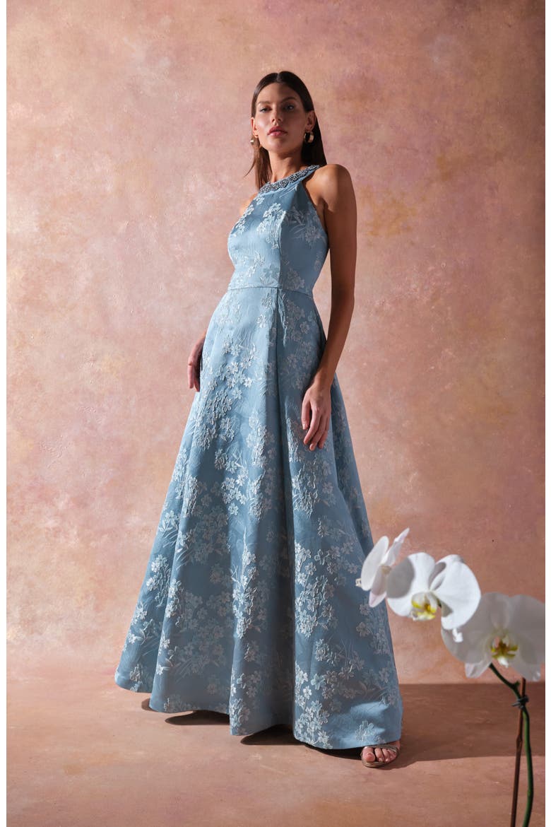 Donatella Floral Jacquard Gown, Alternate, color, ADRIATIC BLUE