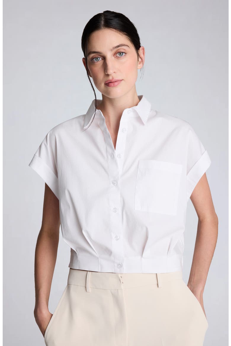 Cap Sleeve Crop Button-Up Shirt, Alternate, color, PURE WHITE