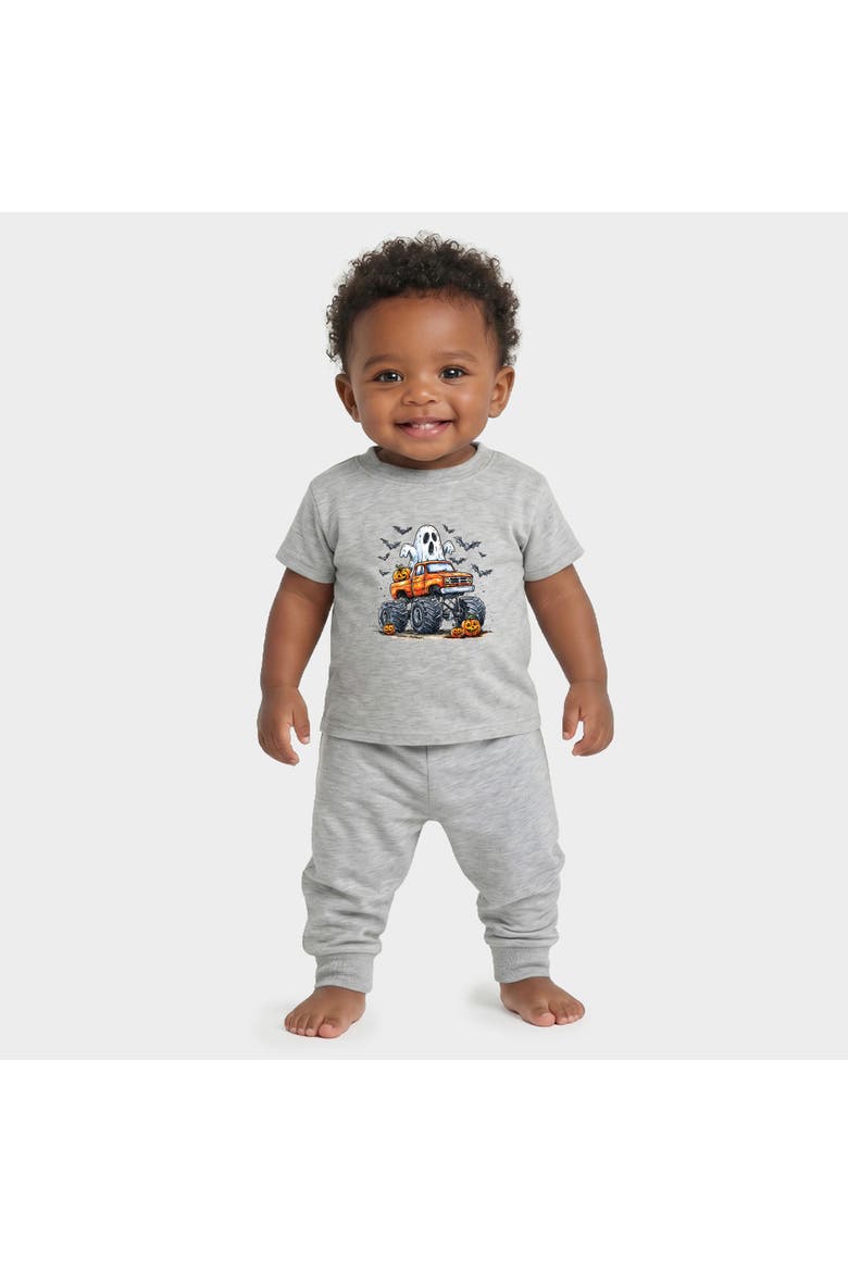 Monster Truck Ghost Infant Jogger Pant Crew Set, Main, color, Heather Grey
