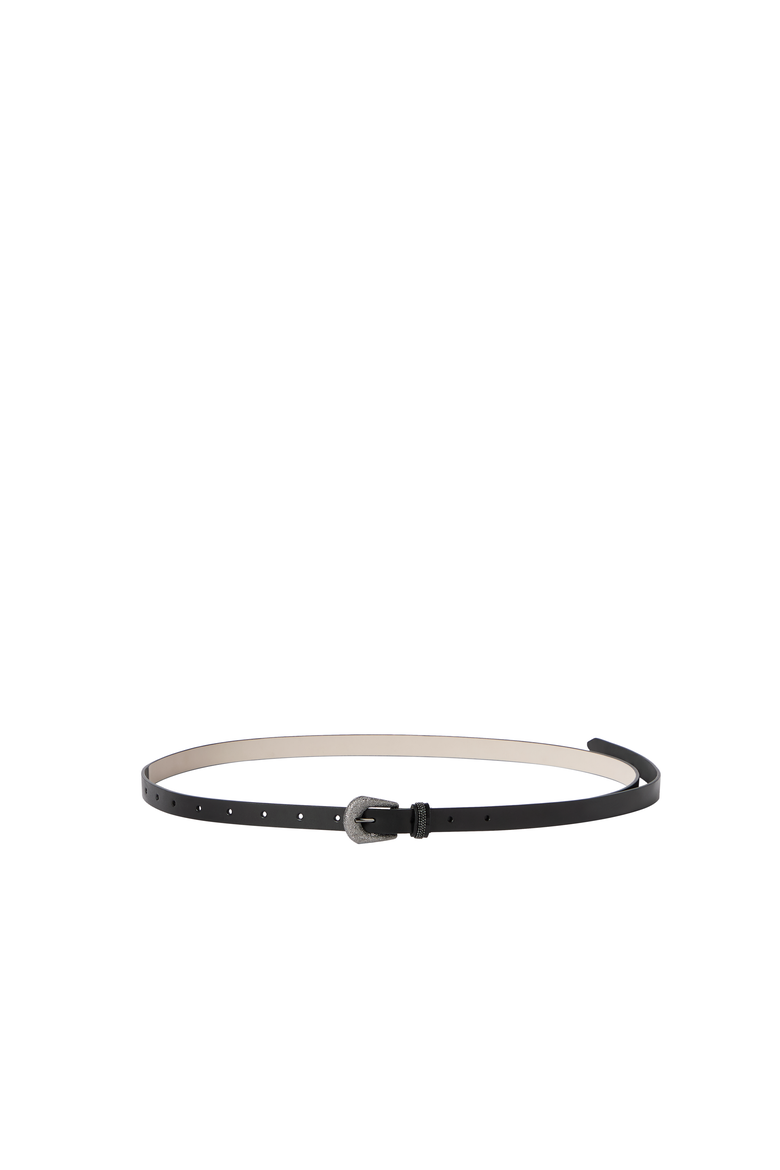 Vintage-effect leather belt with shimmering buckle and shiny loop, Alternate, color, Black