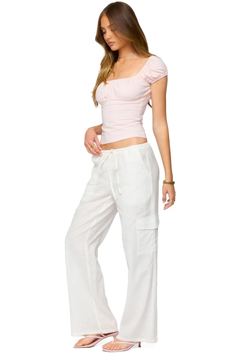 Oleana Gathered Bust Stretch Cotton Top, Alternate, color, LIGHT-PINK