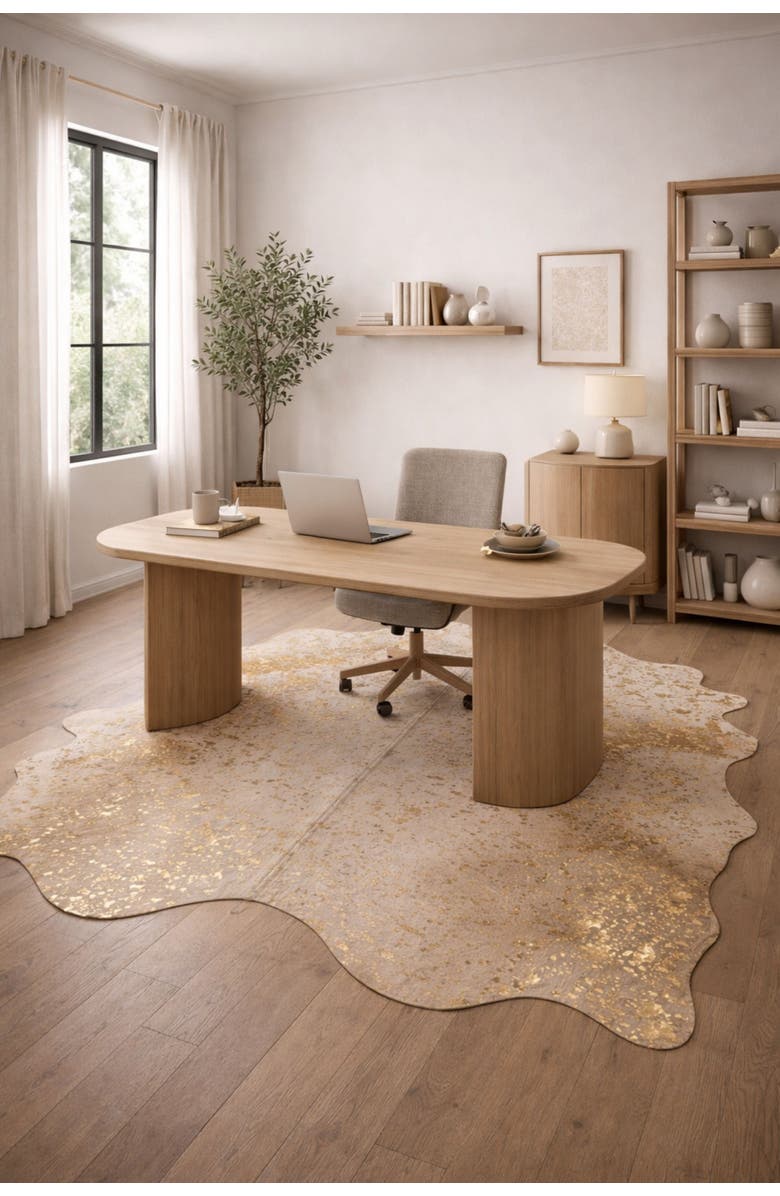 Rhacam Eco Hides RH Rugs Luma Metallic Gold Cowhide Rug 9'0" × 6'7", Alternate, color, Metallic Gold