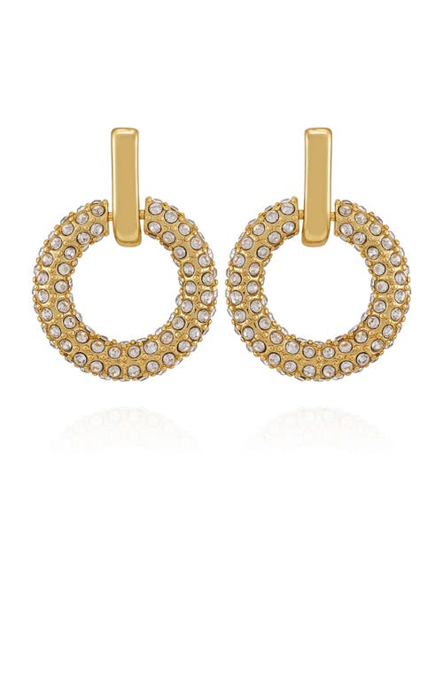 Vince Camuto Gold Tone Pave Crystal Hoop Drop Earrings In Gold