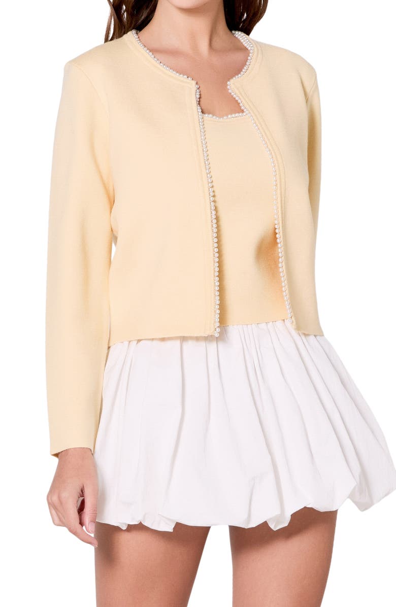 Endless Rose Faux Pearl Trim Cardigan, Alternate, color, Butter