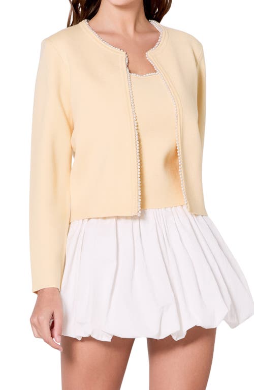 Endless Rose Faux Pearl Trim Cardigan In Butter