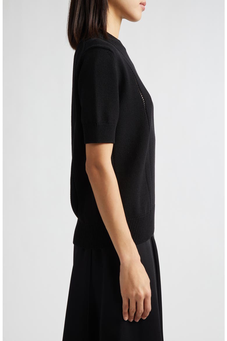 Pointelle Knit Wool & Cotton Sweater, Alternate, color, BLACK