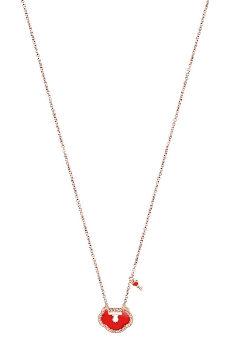 Qeelin Yu Yi Red Agate Pendant Necklace, Main, color, Rose Gold