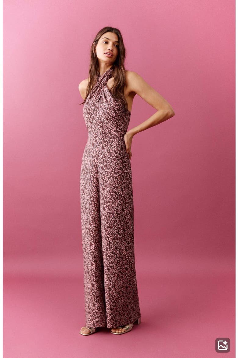 Floral Print Wide Leg Jumpsuit, Alternate, color, RED