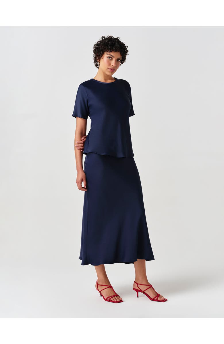 Ghost London Ria Short Sleeve Satin Top, Alternate, color, Navy