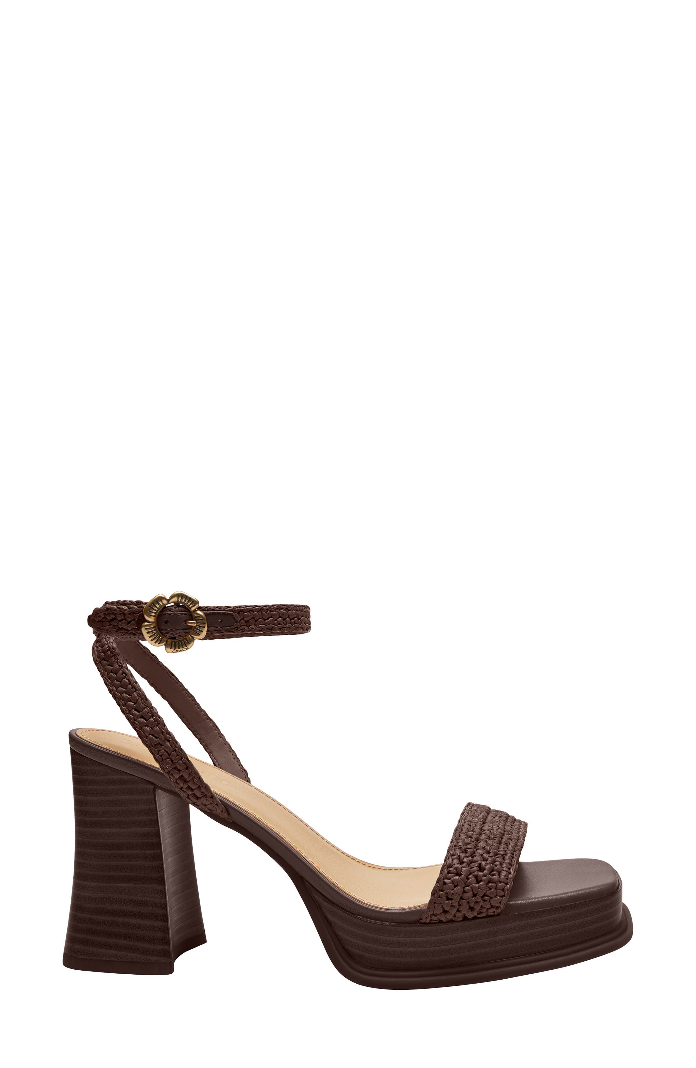 COACH Tea Rose Raffia Platform Ankle Strap Sandal, Alternate, color, Maple