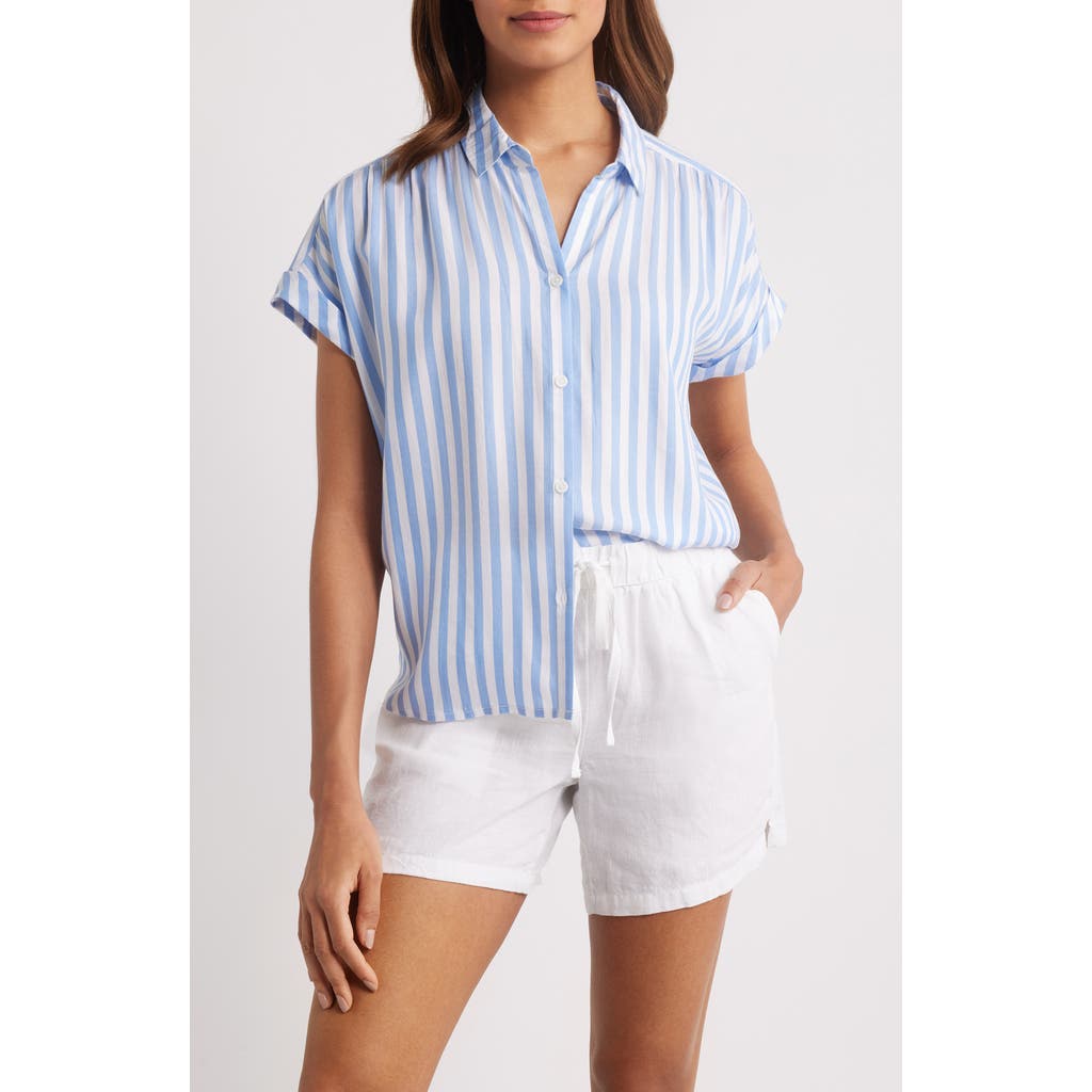 BEACHLUNCHLOUNGE BEACHLUNCHLOUNGE DARIA STRIPE SHORT SLEEVE BUTTON-UP SHIRT