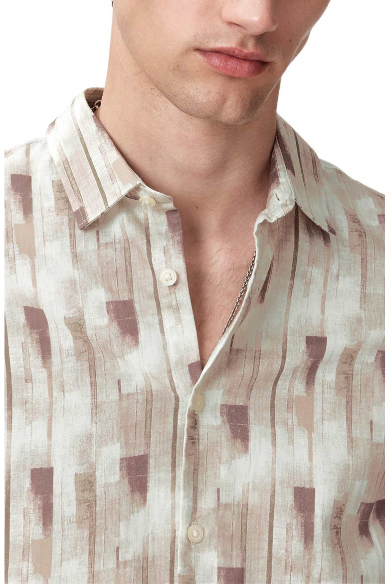 Sean Stripe Cotton Short Sleeve Button-Up Shirt, Alternate, color, LIGHT KHAKI