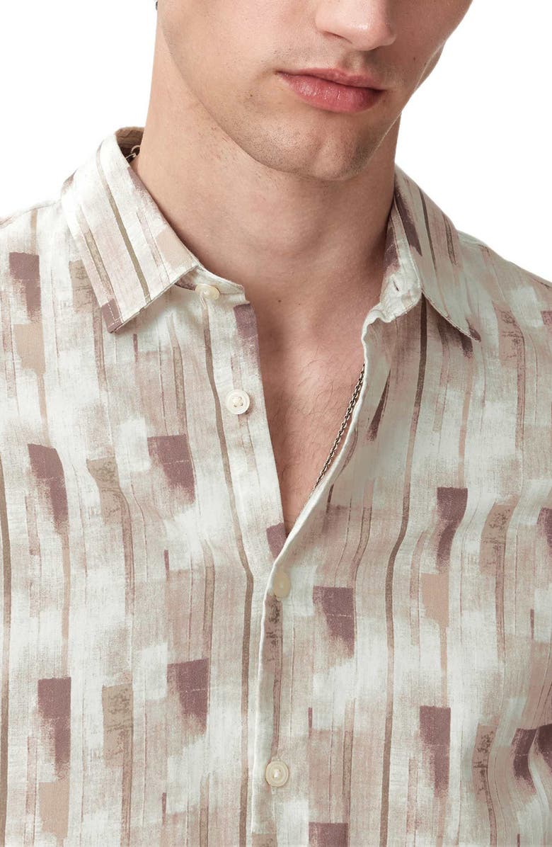John Varvatos Sean Stripe Cotton Short Sleeve Button-Up Shirt, Alternate, color, Light Khaki