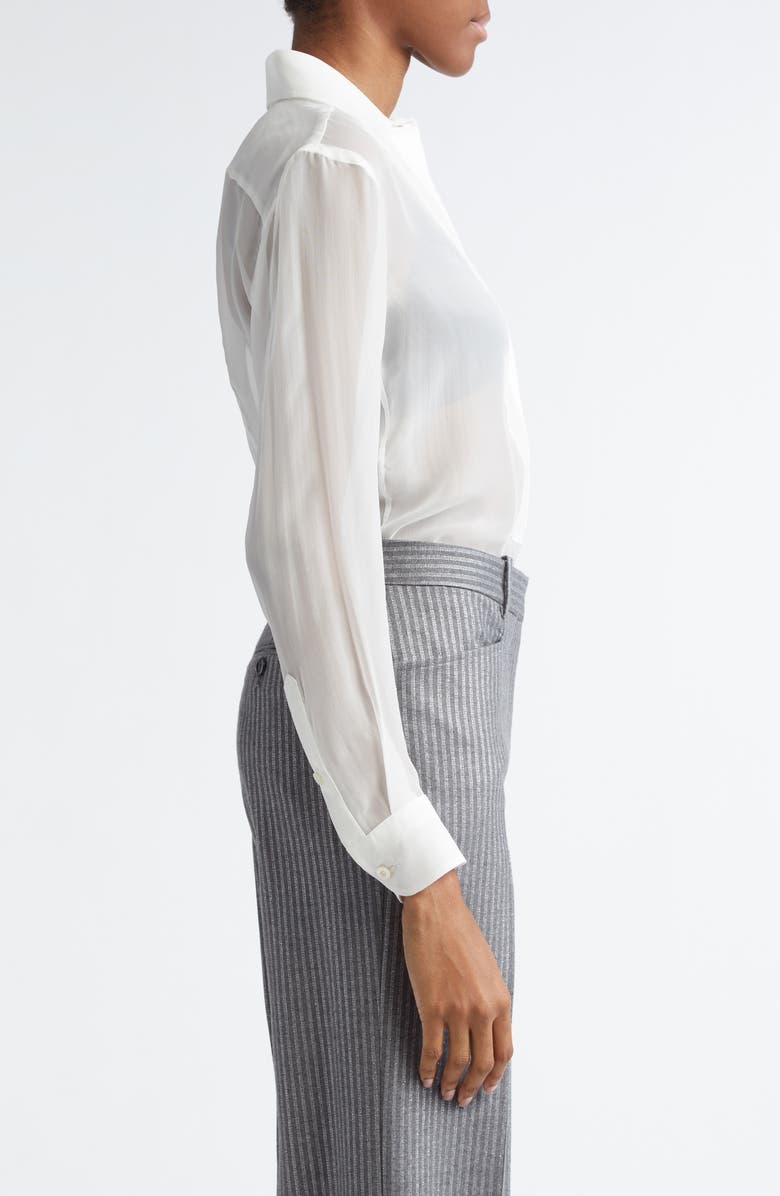 TOM FORD Plastron Silk Chiffon Button-Up Shirt, Alternate, color, Aw048 Warm Off White