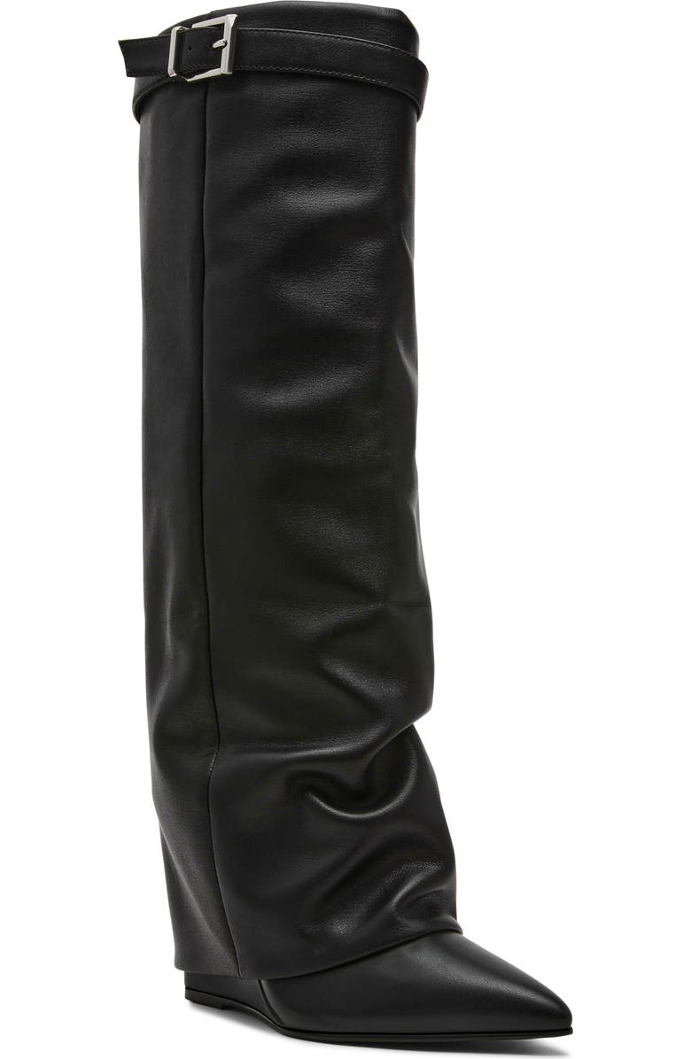 Steve Madden Corenne Foldover Shaft Pointed Toe Knee High Boot, Main, color, Black Leat