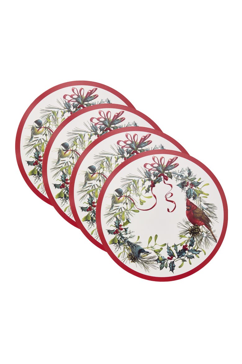 Holiday Winter Greetings Round Cork Placemat, Set of 4, Multicolor - 15"W x 15"L, Main, color, Multicolor