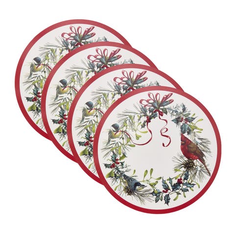 Holiday Winter Greetings Round Cork Placemat, Set of 4, Multicolor - 15"W x 15"L