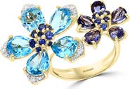 EFFY 14K Yellow Gold Diamond & Gemstone Double Flower Ring