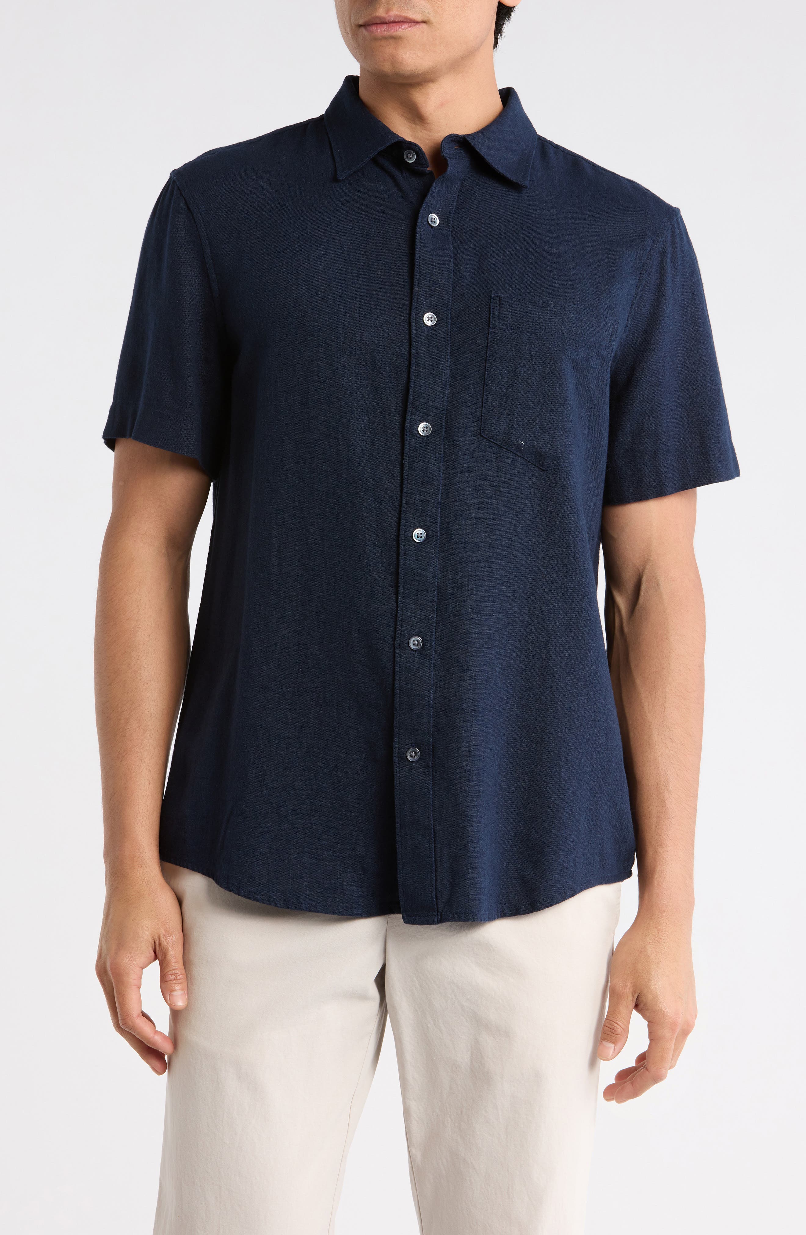 Short Sleeve Linen Blend Button-Up Shirt - image 3