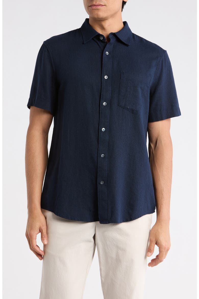 Short Sleeve Linen Blend Button-Up Shirt, Main, color, NAVY SAPPHIRE