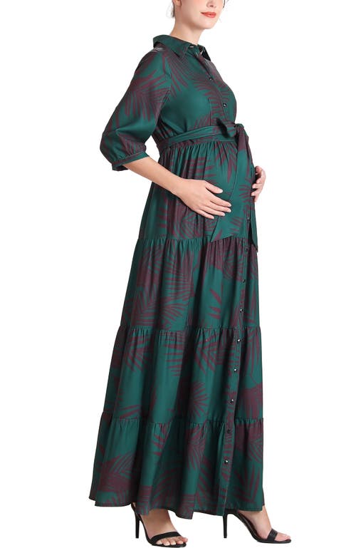 Kimi & Kai Abree Button Front Maternity Nursing Maxi Dress In Green
