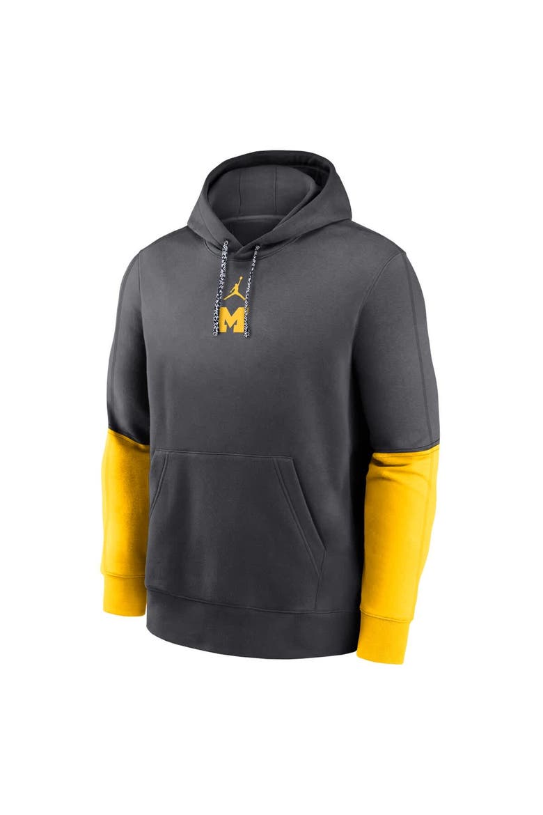 Men's Jordan Brand Anthracite/Maize Michigan Wolverines 2024 Sideline Club Pullover Hoodie, Alternate, color, Anthracite
