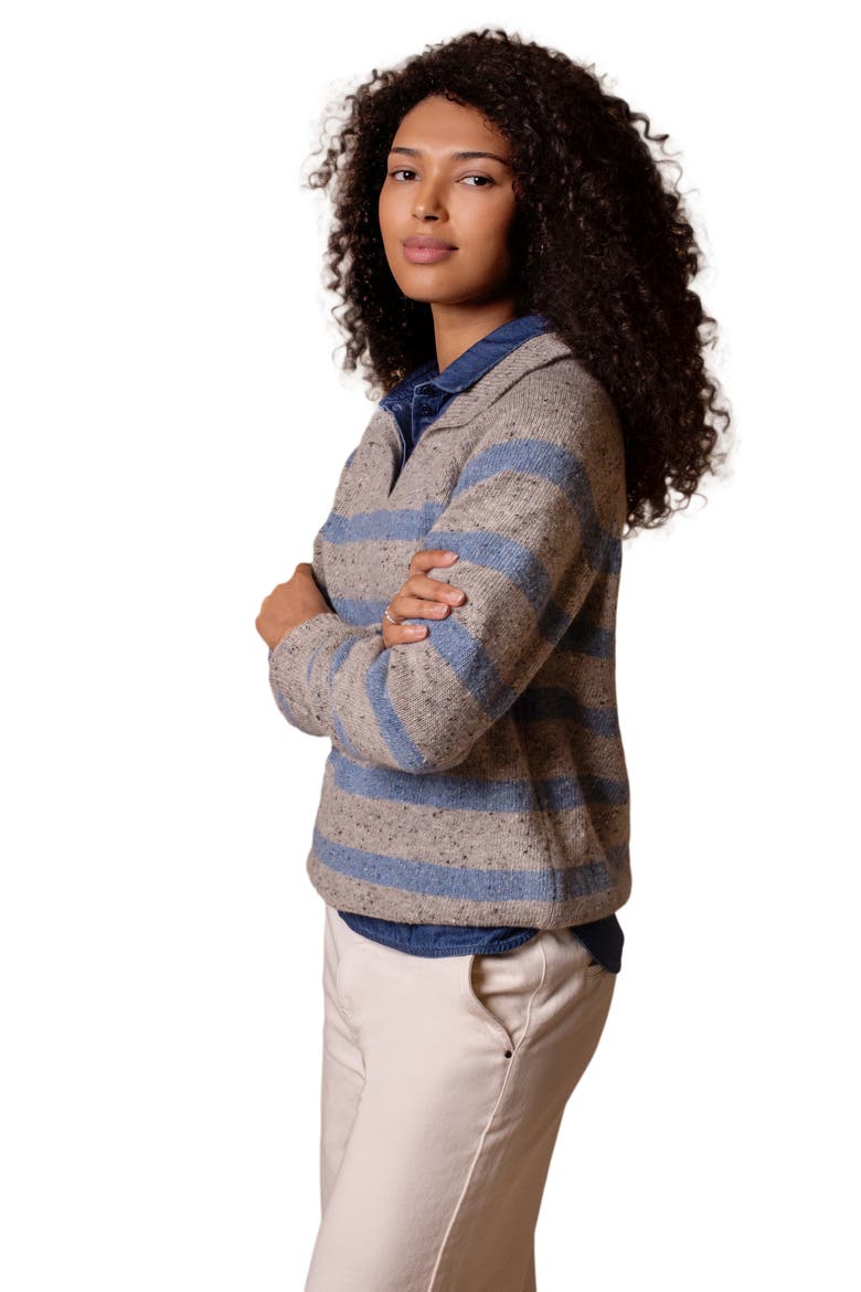 Donegal Striped Polo Sweater, Alternate, color, Oatmeal Stripe