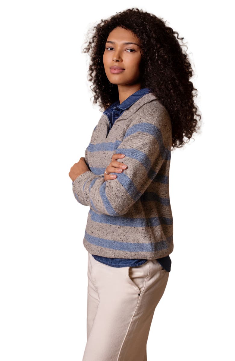 Celtic & Co. Donegal Striped Polo Sweater, Alternate, color, Oatmeal Stripe