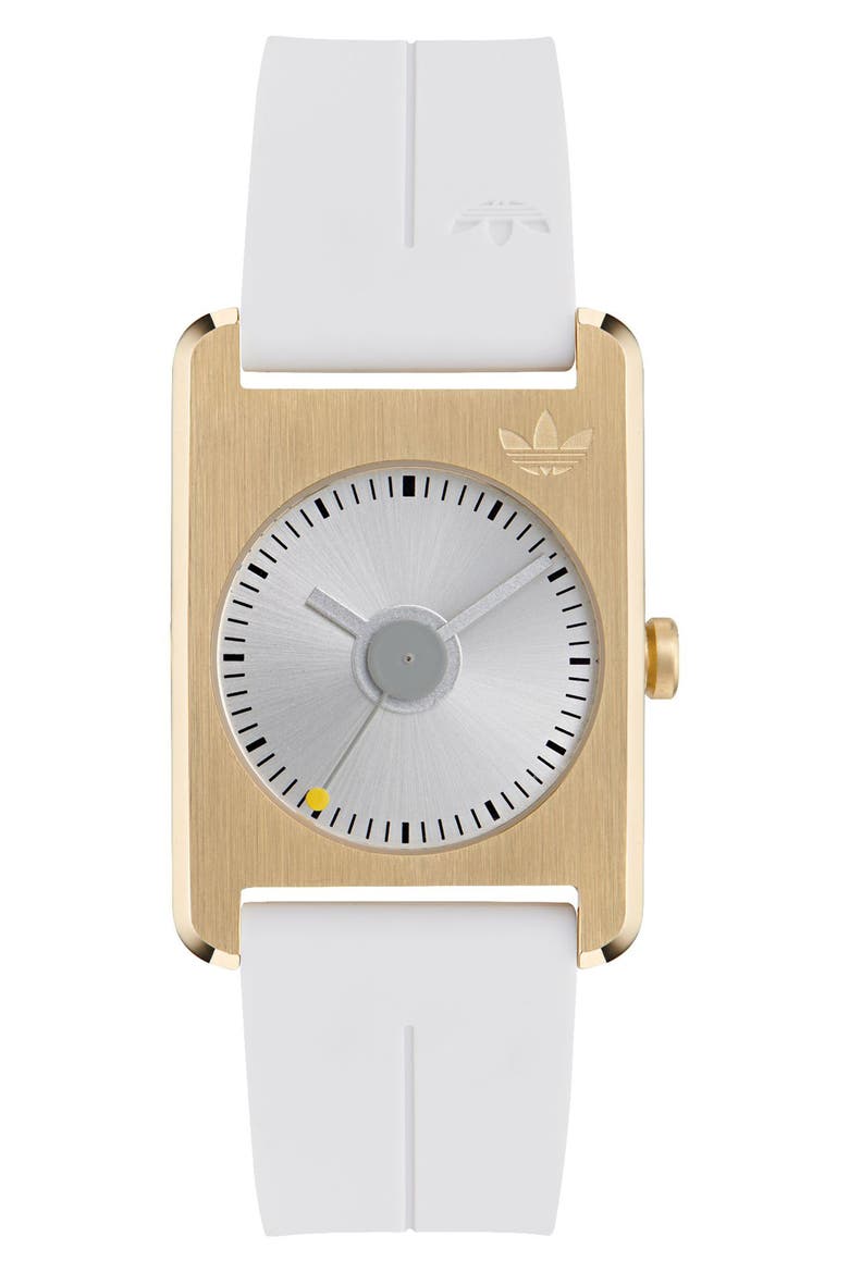 Rectangular Dial Silicone Strap Watch, 31mm, Main, color, WHITE