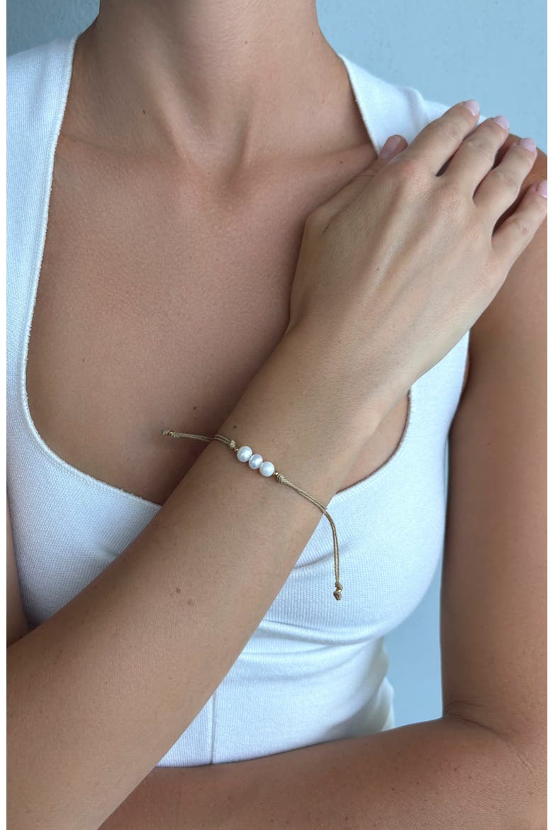 Freshwater Pearl Trio Cord Bracelet, Alternate, color, TAUPE/ WHITE