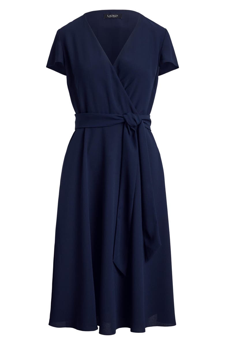 Lauren Ralph Lauren Flutter Sleeve Belted Georgette Dress, Alternate, color, Lauren Navy Blue