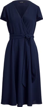 Lauren Ralph Lauren Flutter Sleeve Belted Georgette Dress
