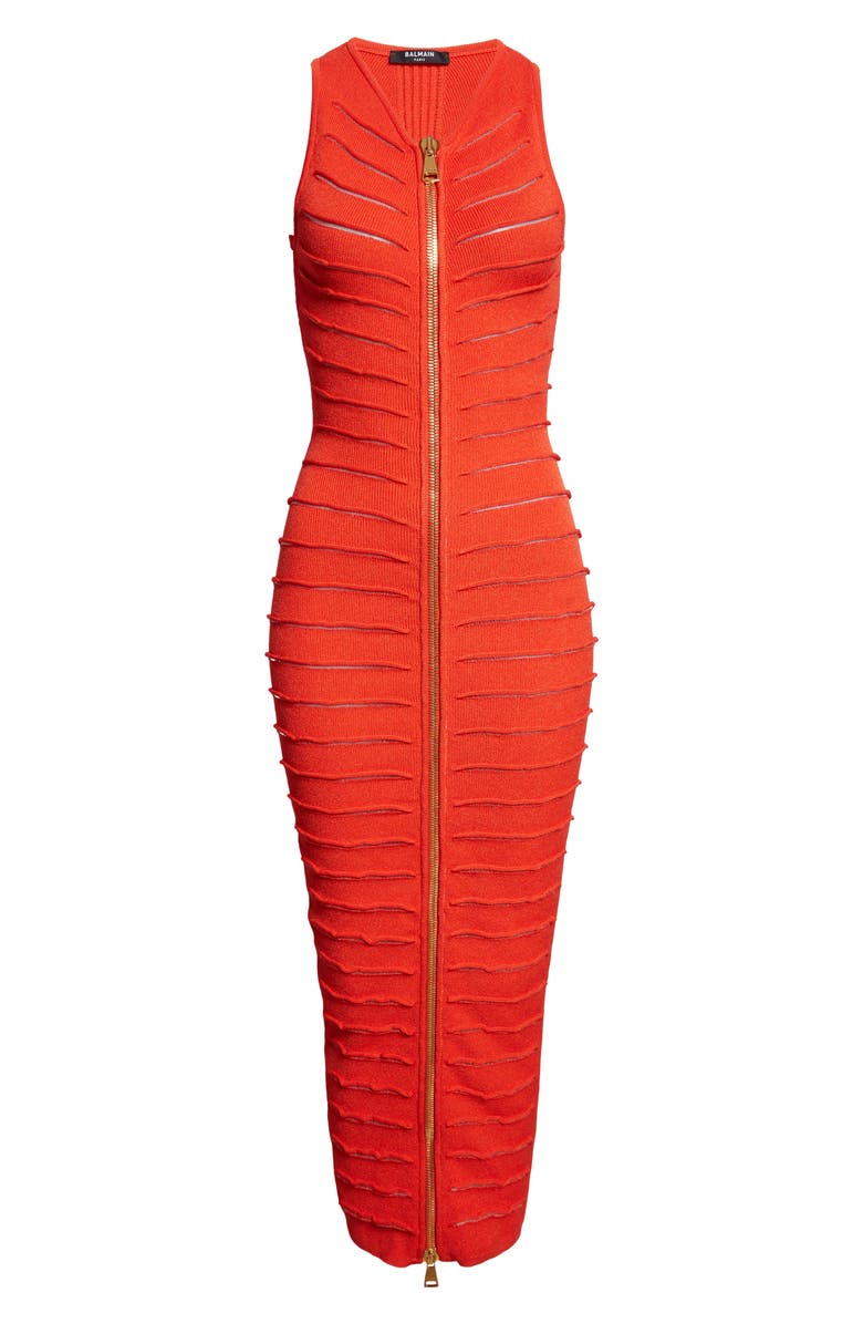 Balmain Crocodile Knit Midi Sweater Dress, Alternate, color, 3Cl Red