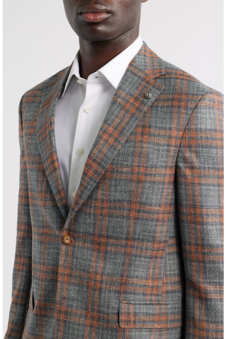 McAllen Grey & Orange Plaid Soft Constructed Wool & Silk Blend Sport Coat, Alternate, color, GREY