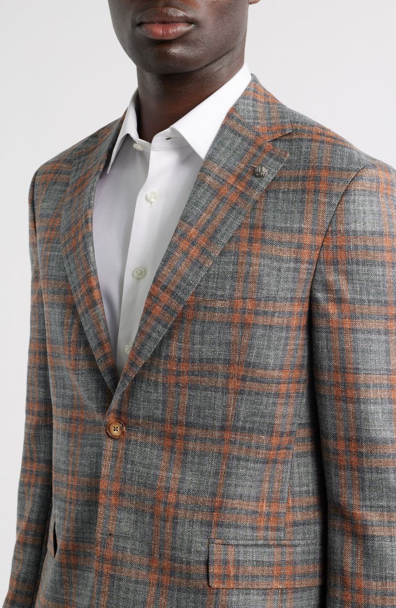 Jack Victor McAllen Grey & Orange Plaid Soft Constructed Wool & Silk Blend Sport Coat, Alternate, color, Grey