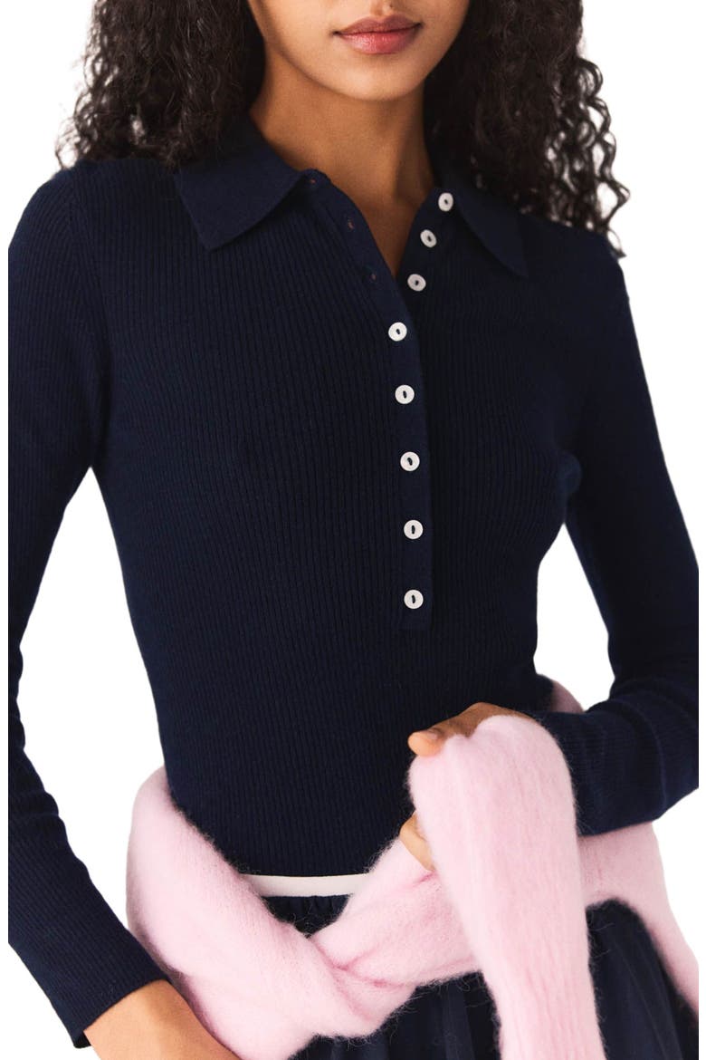 Polo collar ribbed sweater, Alternate, color, Navy