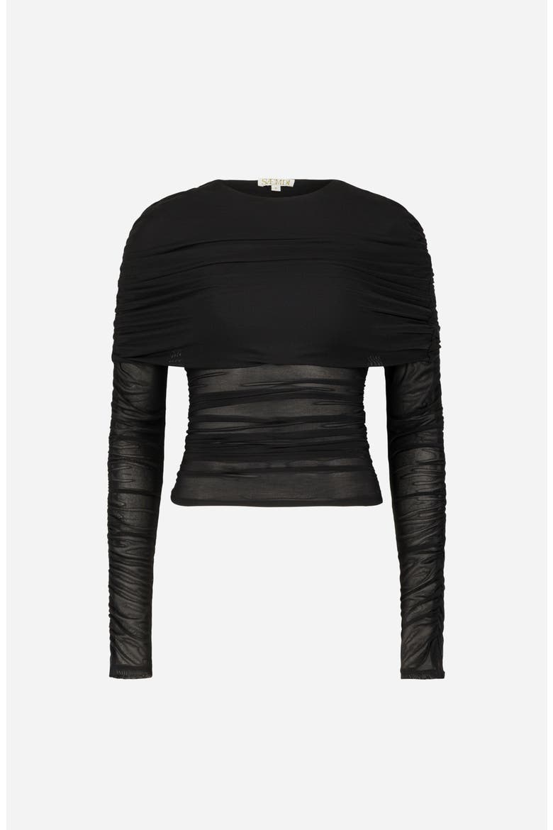Moe Long Sleeve Mesh Cape Top, Main, color, Black