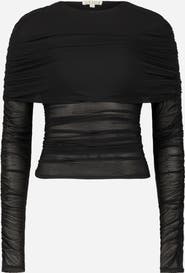 SAEMDI Moe Long Sleeve Mesh Cape Top