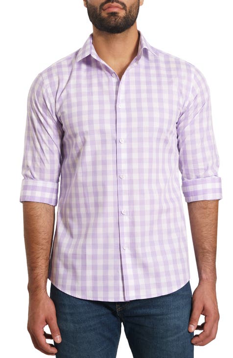 Gingham Long Sleeve Cotton Button-Up Shirt