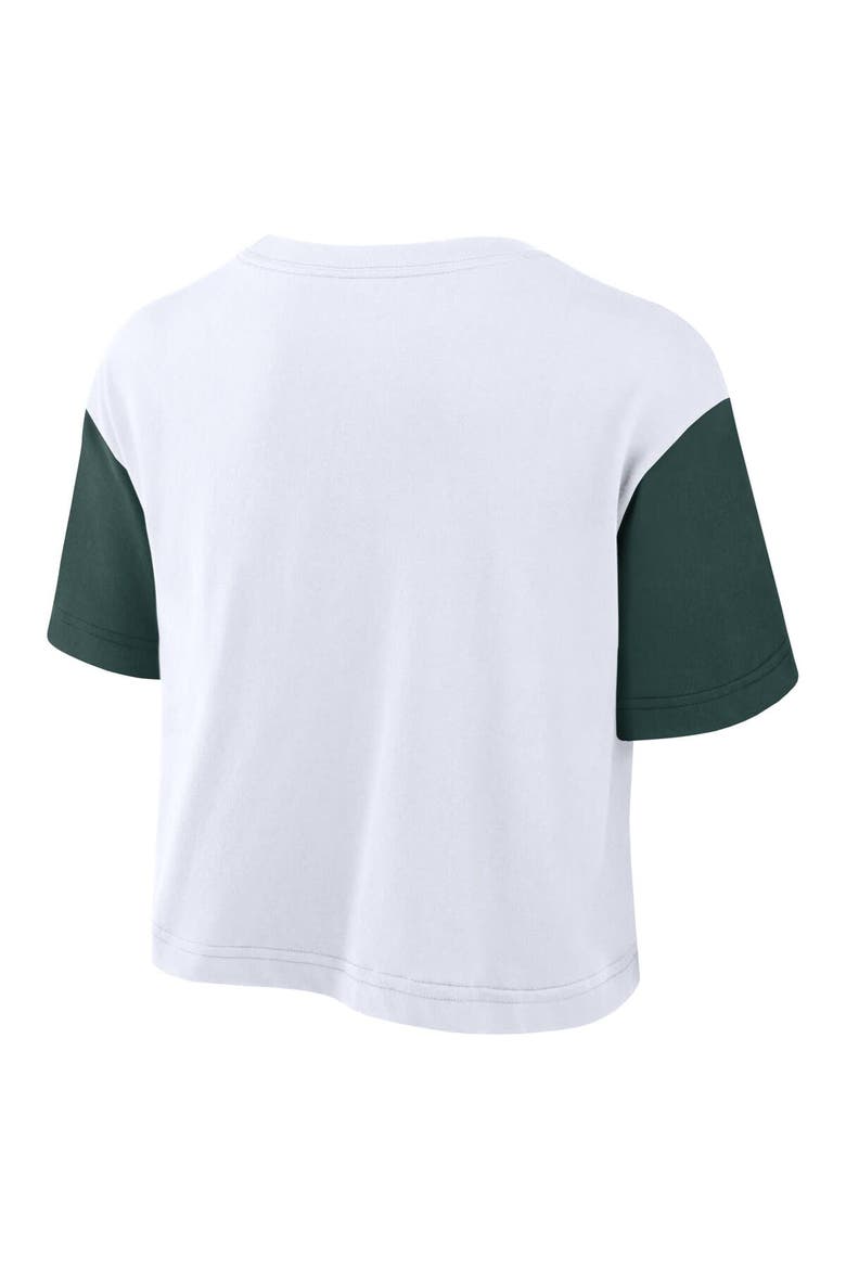 Women's Nike White/Green Michigan State Spartans Color-Block Script Performance Cropped T-Shirt, Alternate, color, White