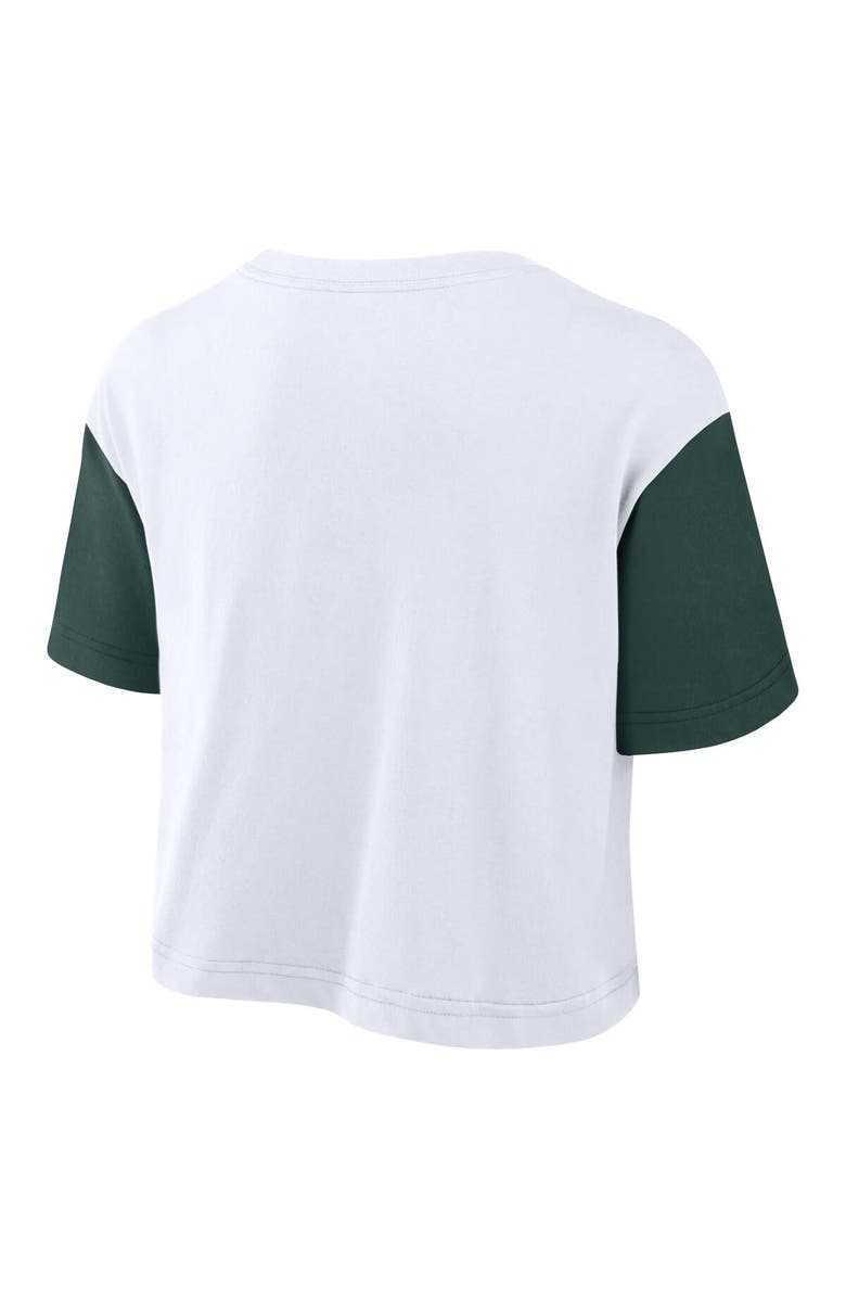 Nike Women's Nike White/Green Michigan State Spartans Color-Block Script Performance Cropped T-Shirt, Alternate, color, White