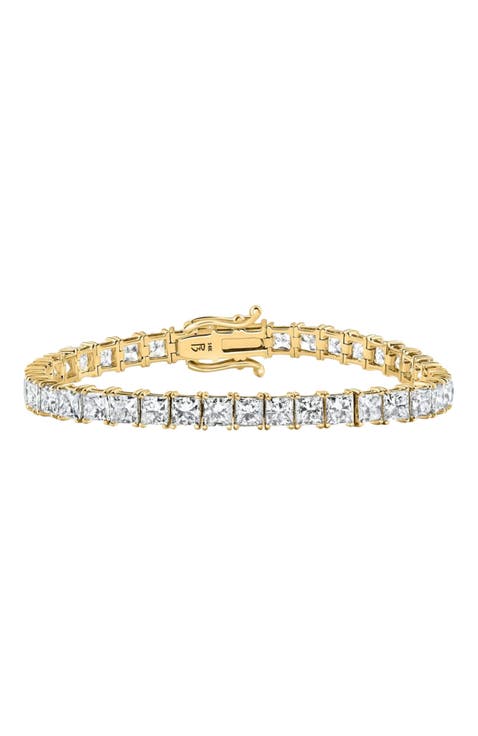16.30Ct Princess Cut Diamond 7" Tennis Bracelet 14k Gold Lab Grown