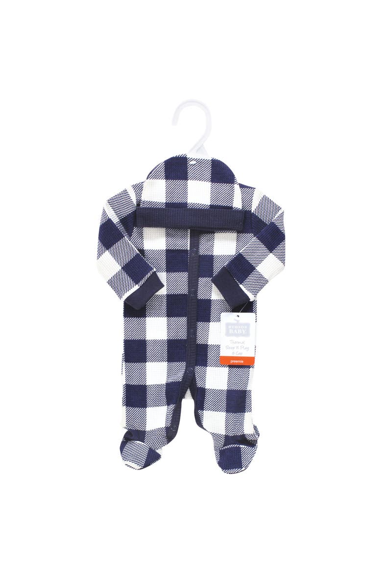 Thermal Preemie Sleep and Play & Cap, Alternate, color, Navy Plaid