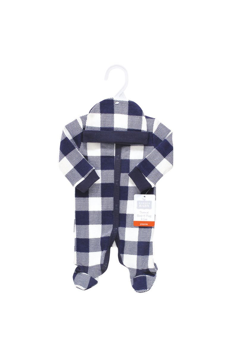 Hudson Baby Thermal Preemie Sleep and Play & Cap, Alternate, color, Navy Plaid