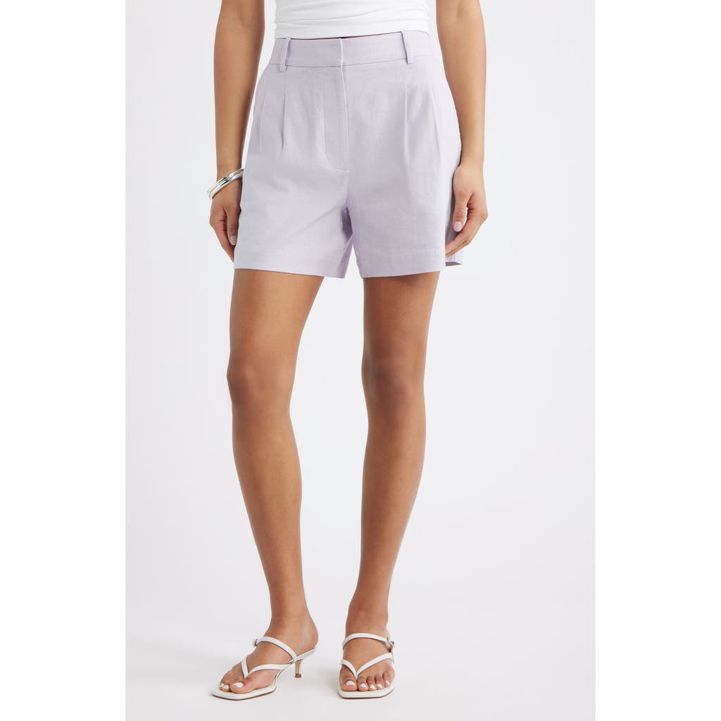 Open Edit Everyday Pleated Linen Blend Shorts In Purple Evening