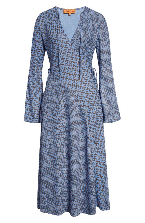 Shop Stine Goya Print Long Sleeve Jersey Maxi Wrap Dress In Graphic Weave