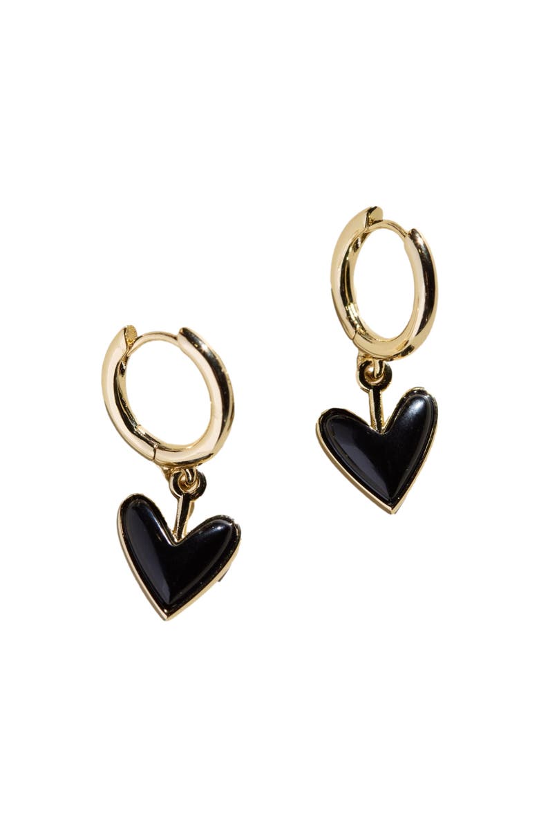 Nickel & Suede Sweetheart Huggie Earrings, Main, color, Onyx / Gold Metal