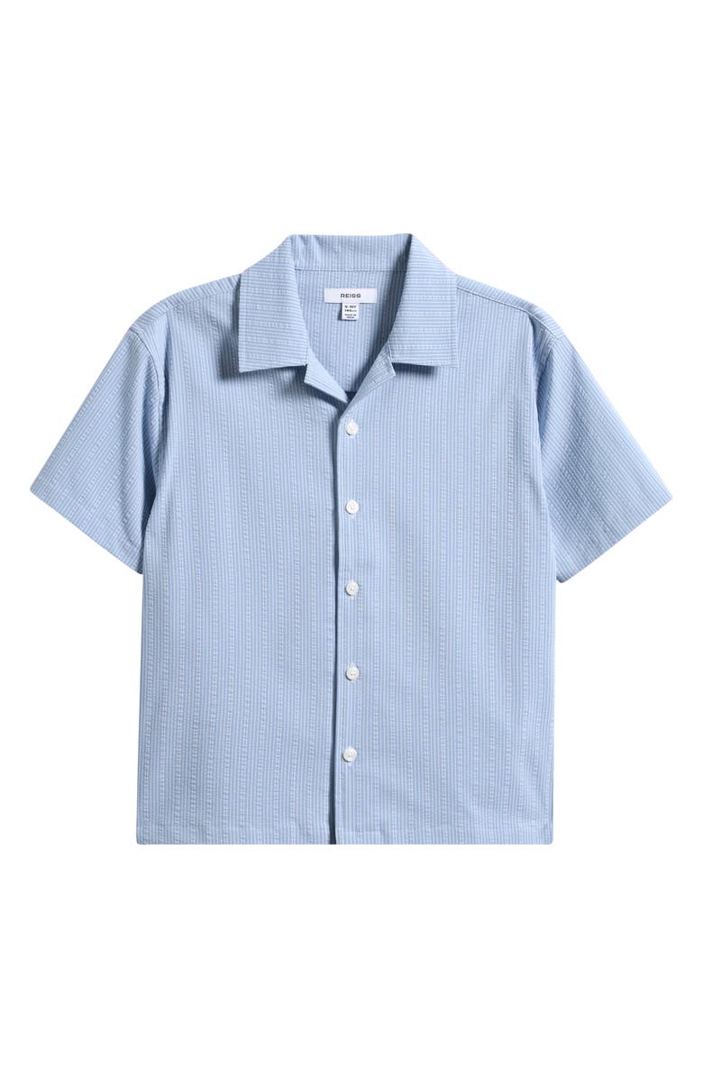 Reiss Kids' Pyrus Stripe Stretch Seersucker Camp Shirt, Main, color, Blue