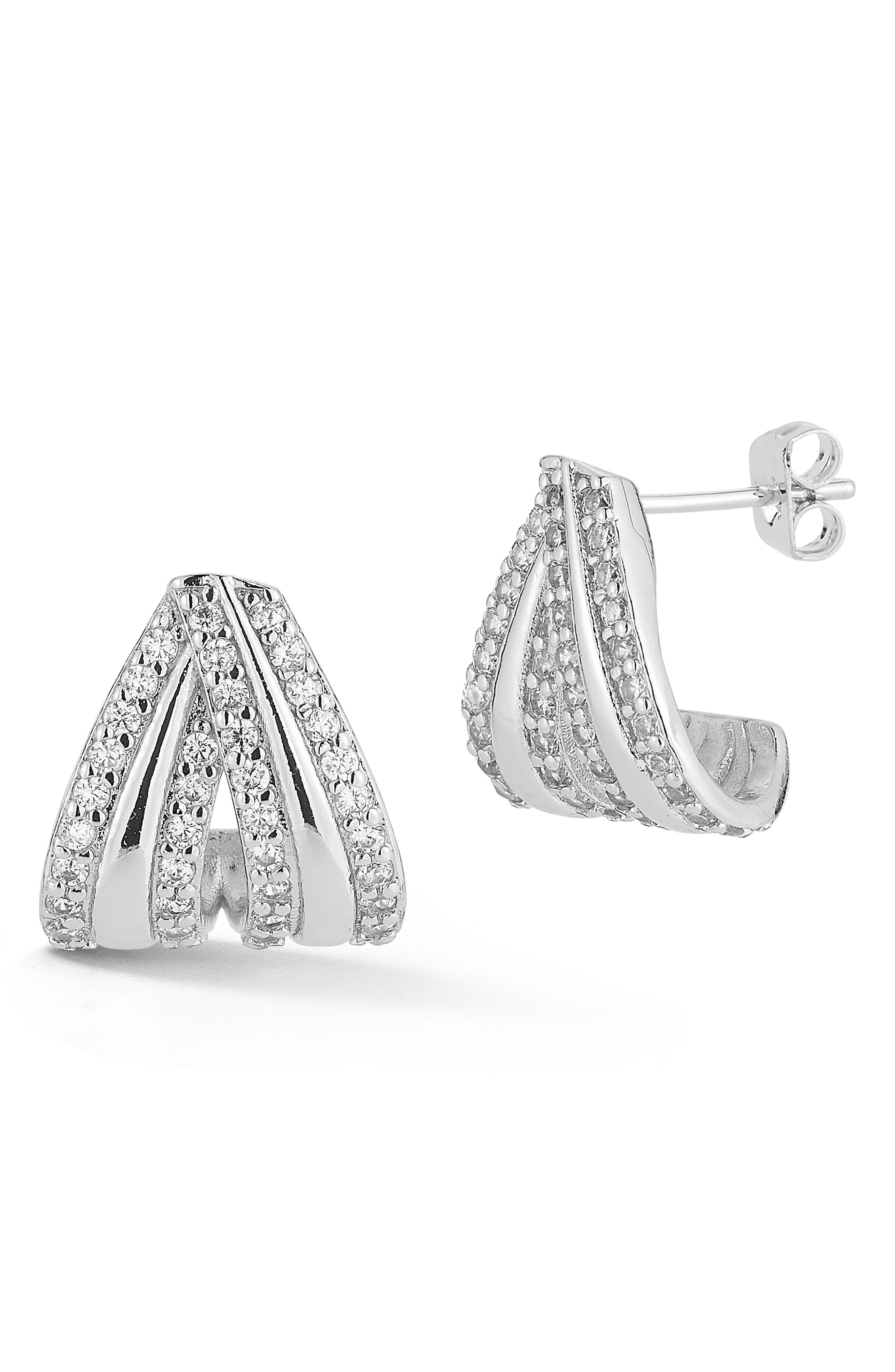 Cubic Zirconia Crossover Hoop Earrings