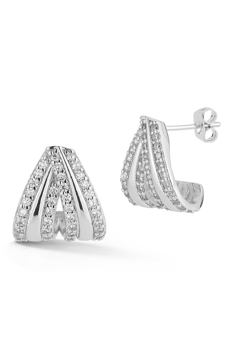 Cubic Zirconia Crossover Hoop Earrings, Main, color, SILVER